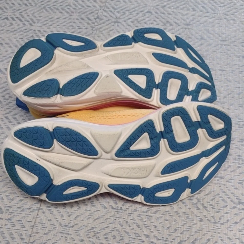 Hoka One One Bondi 8 Women's Yellow and Pink Running Shoes - Picture 5 of 14